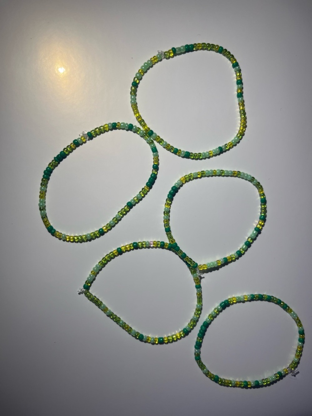 Handmade Green & Yellow Seed Bead Bracelets - Set of 5